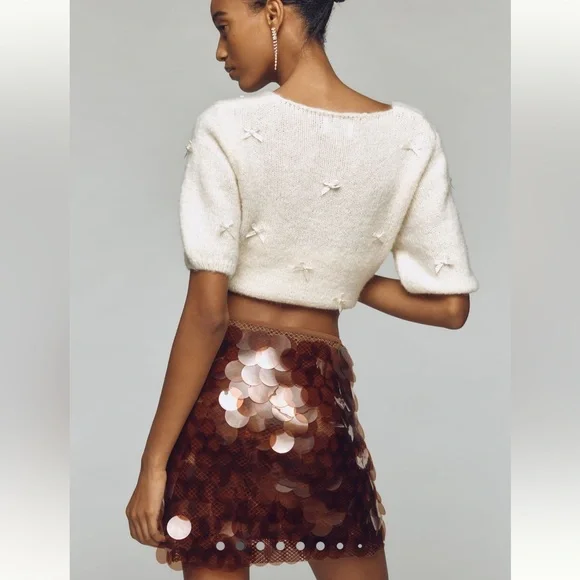 Maeve Brown Sequin Mini Skirt - Picture 2 of 10